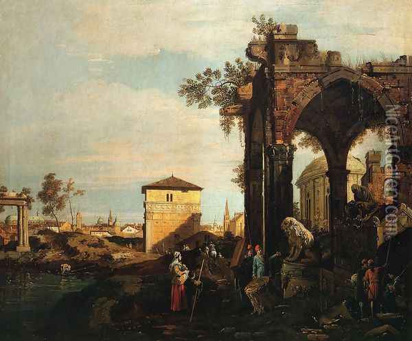 Landscape with Ruins I Oil Painting - (Giovanni Antonio Canal) Canaletto