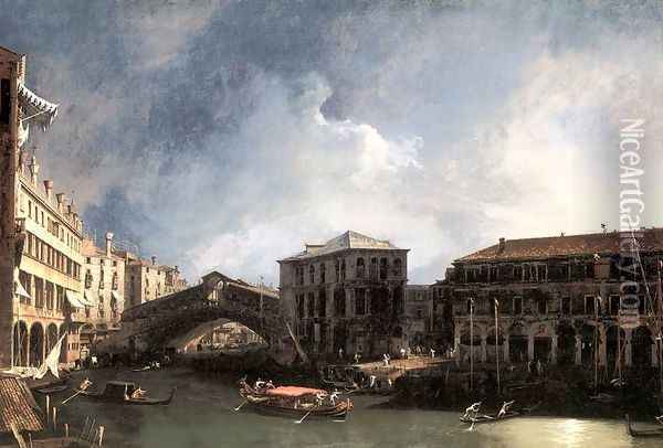 The Grand Canal Near The Ponte Di Rialto Oil Painting - (Giovanni Antonio Canal) Canaletto