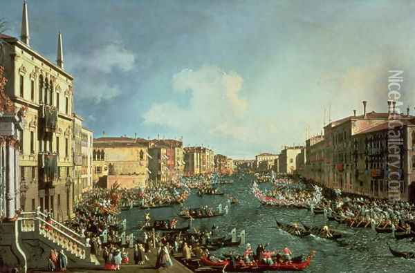Venice- A Regatta on the Grand Canal, c.1740 Oil Painting - (Giovanni Antonio Canal) Canaletto