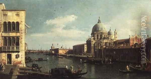 View of the Grand Canal- Santa Maria della Salute and the Dogana from Campo Santa Maria Zobenigo, early 1730s Oil Painting - (Giovanni Antonio Canal) Canaletto