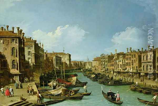 The Grand Canal near the Rialto Bridge, Venice, c.1730 Oil Painting - (Giovanni Antonio Canal) Canaletto
