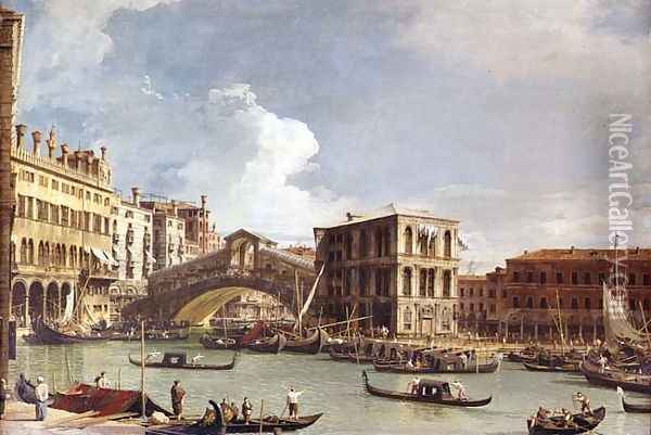 The Rialto Bridge, Venice, from the North Oil Painting - (Giovanni Antonio Canal) Canaletto