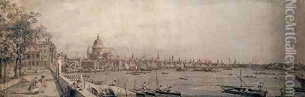 The Thames and the City of London from the Terrace of Somerset House Oil Painting - (Giovanni Antonio Canal) Canaletto