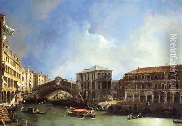 Grand Canel: the Rialto Bridge from the North Oil Painting - (Giovanni Antonio Canal) Canaletto