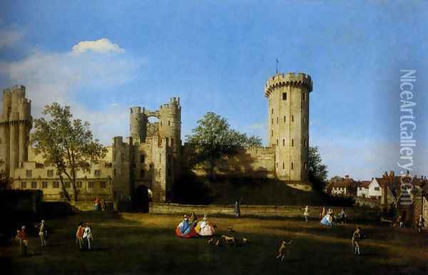 The Eastern Facade Of Warwick Castle Oil Painting - (Giovanni Antonio Canal) Canaletto