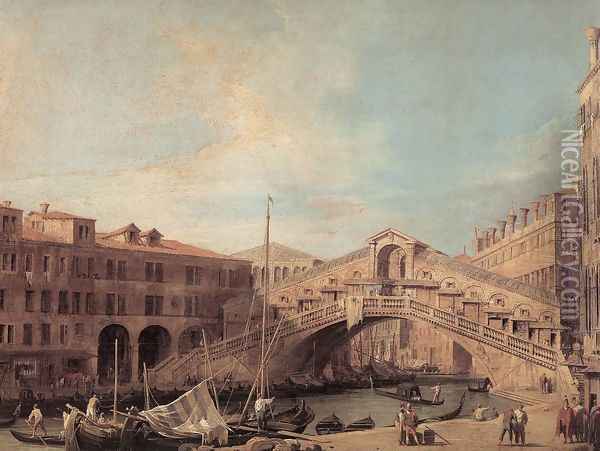 Grand Canal: The Rialto Bridge from the South Oil Painting - (Giovanni Antonio Canal) Canaletto