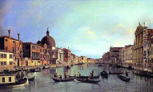 Venice, the Upper Reaches of the Grand Canal with S. Simeone Piccolo Oil Painting - (Giovanni Antonio Canal) Canaletto