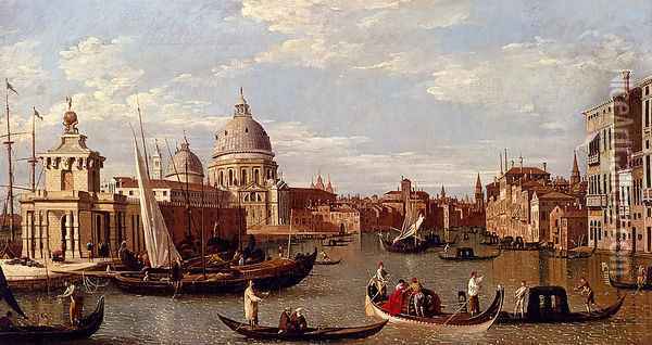 View Of The Grand Canal And Santa Maria Della Salute With Boats And Figures In The Foreground, Venice Oil Painting - (Giovanni Antonio Canal) Canaletto