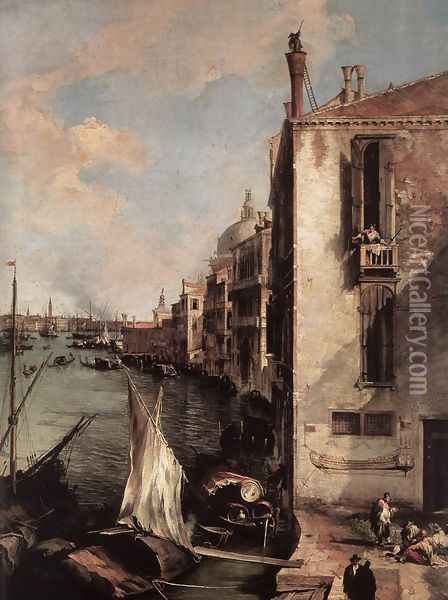 Grand Canal, Looking East from the Campo San Vio (detail) Oil Painting - (Giovanni Antonio Canal) Canaletto