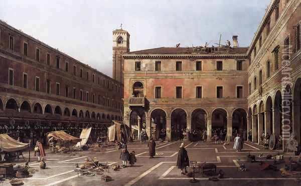 The Campo di Rialto Oil Painting - (Giovanni Antonio Canal) Canaletto
