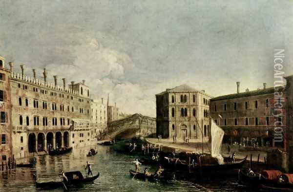 Il Canale Grande a Rialto Oil Painting - (Giovanni Antonio Canal) Canaletto