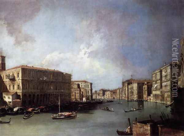 Grand Canal, Looking North from Near the Rialto Bridge Oil Painting - (Giovanni Antonio Canal) Canaletto