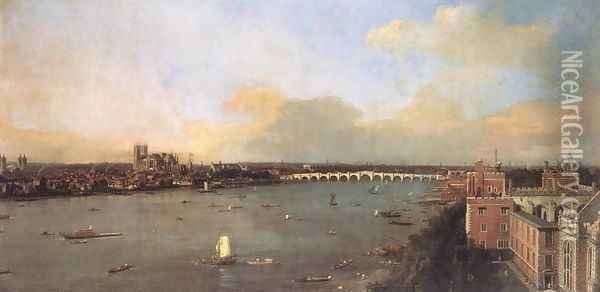 London, Seen from an Arch of Westminster Bridge 2 Oil Painting - (Giovanni Antonio Canal) Canaletto