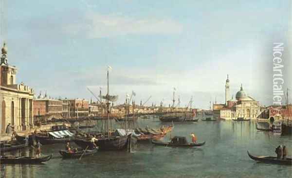 The Bacino di San Marco, looking east from the mouth of the Giudecca, the Dogana and the Riva degli Schiavone to the left and San Giorgio Maggiore Oil Painting - (Giovanni Antonio Canal) Canaletto