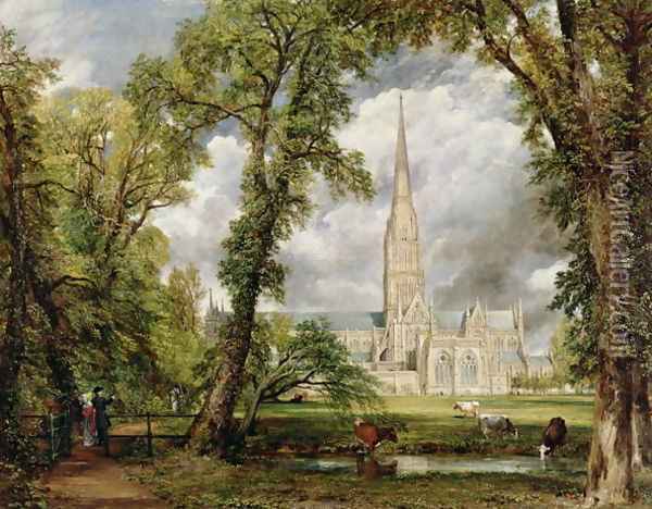 View of Salisbury Cathedral from the Bishop's Grounds c.1822 Oil Painting - John Constable
