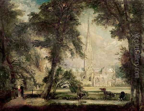 Salisbury Cathedral from the Bishop's Grounds, c.1822-23 Oil Painting - John Constable