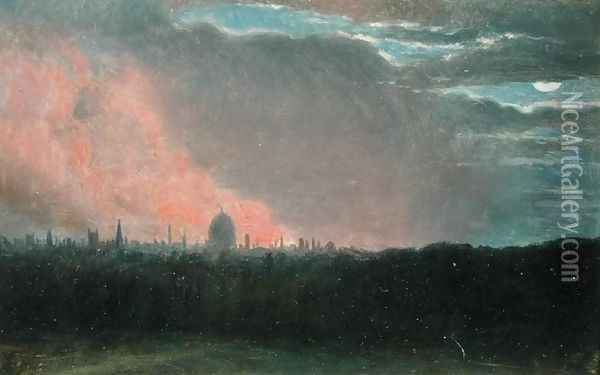 Fire in London seen from Hampstead Oil Painting - John Constable