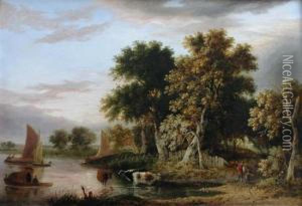 View On The River Wensum Oil Painting - Samuel David Colkett