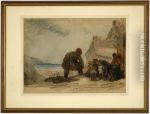 Figures On Cromer Beach Oil Painting - William Collins