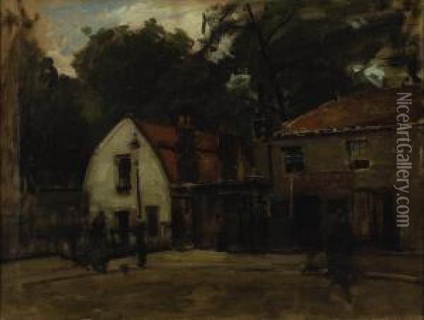 Untitled, Two Old Homes Oil Painting - Paul Cornoyer