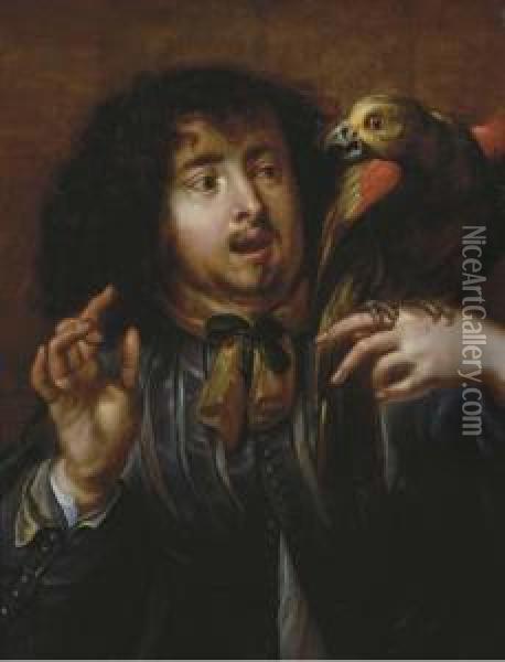 A Man Holding A Parrot On His Left Hand Oil Painting - Jan Cossiers