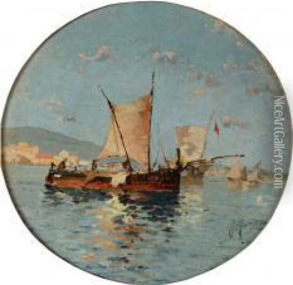 Marina Con Pescatori Oil Painting - Aurelio Craffonara