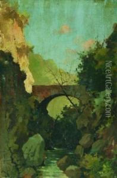 Il Ponte Dello Strenta Verso Posina Oil Painting - Aurelio Craffonara