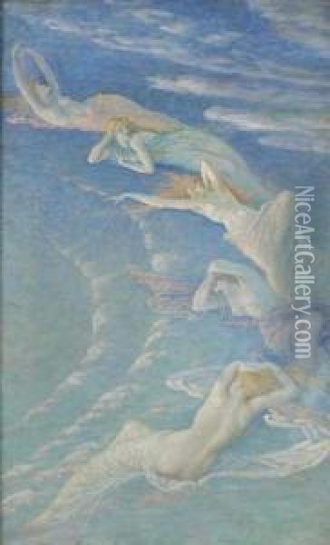 In The Clouds Oil Painting - Walter Crane