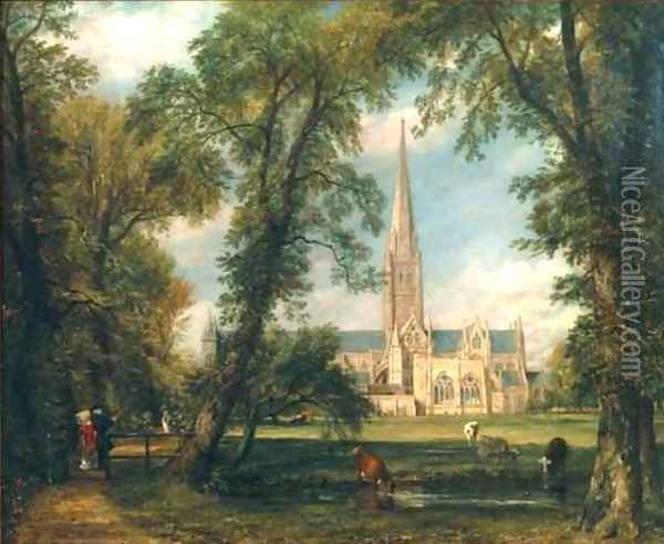 Salisbury Cathedral from the Bishops Grounds Oil Painting - John Constable