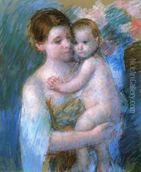 Mother Holding Her Baby Oil Painting - Mary Cassatt