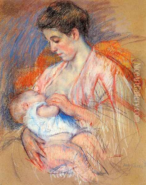 Mother Jeanne Nursing Her Baby Oil Painting - Mary Cassatt