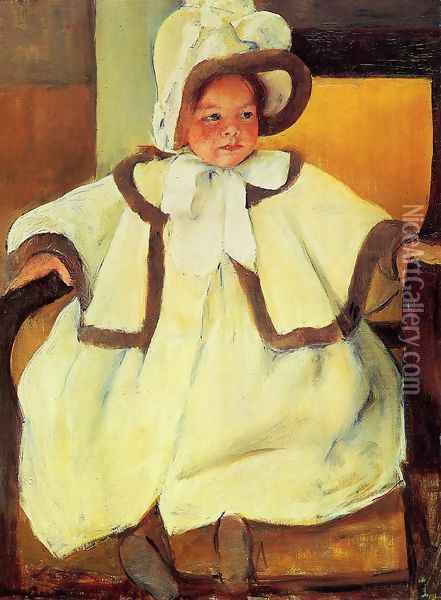 Ellen Mary Cassatt In A White Coat Oil Painting - Mary Cassatt