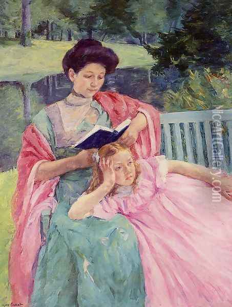 Auguste Reading To Her Daughter Oil Painting - Mary Cassatt