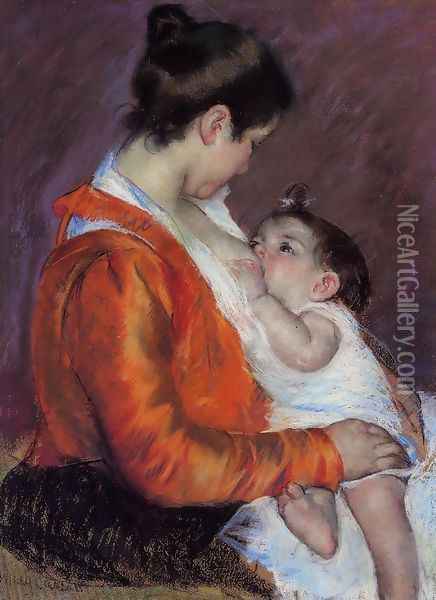Louise Nursing Her Child Oil Painting - Mary Cassatt