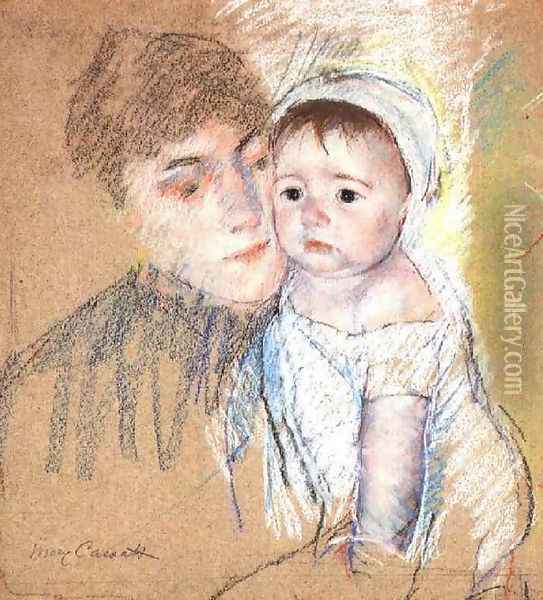 Baby Bill In Cap And Shift Oil Painting - Mary Cassatt