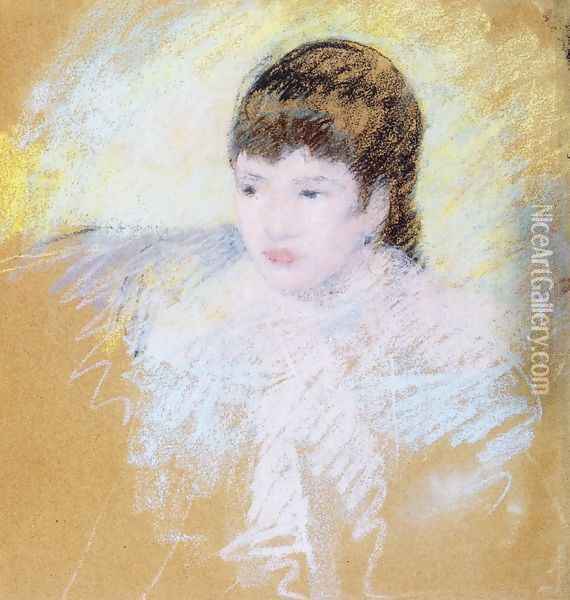 Young Girl With Brown Hair Looking To Left Oil Painting - Mary Cassatt