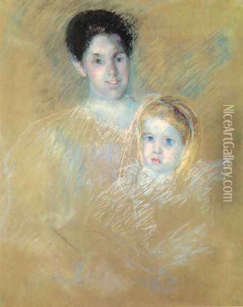 Smiling Mother With Sober Faced Child Oil Painting - Mary Cassatt