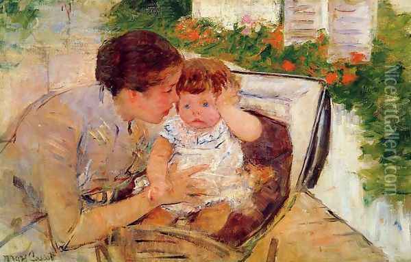 Susan Comforting the Baby, c.1881 Oil Painting - Mary Cassatt