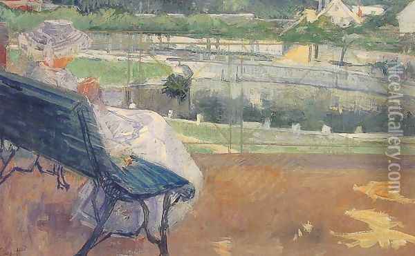 Lydia Seated on A Porch Crocheting Oil Painting - Mary Cassatt