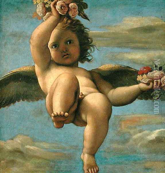 A Cherub Carrying Flowers (2) Oil Painting - Annibale Carracci