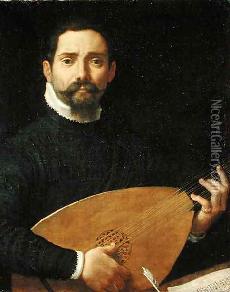 Portrait of a Lute Player, c.1593-94 Oil Painting - Annibale Carracci