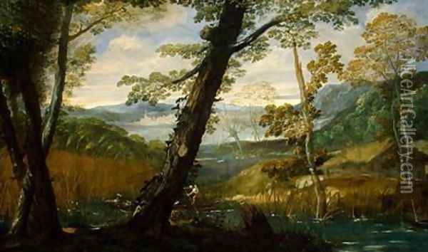 River Landscape Oil Painting - Annibale Carracci