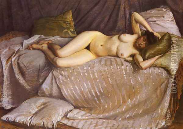 Femme Nue Etendue Sur Un Divan (Naked Woman Lying on a Couch) Oil Painting - Gustave Caillebotte