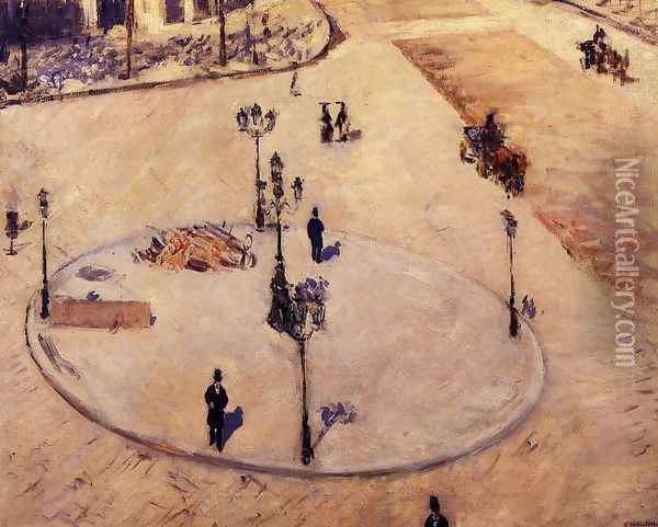 A Traffic Island Boulevard Haussmann Oil Painting - Gustave Caillebotte
