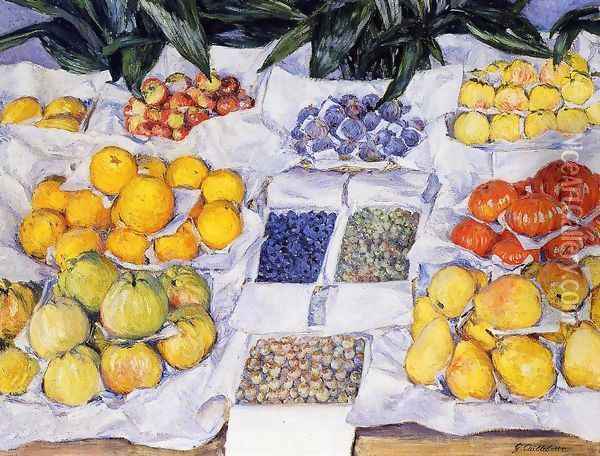 Fruit Displayed on a Stand 1881-82 Oil Painting - Gustave Caillebotte