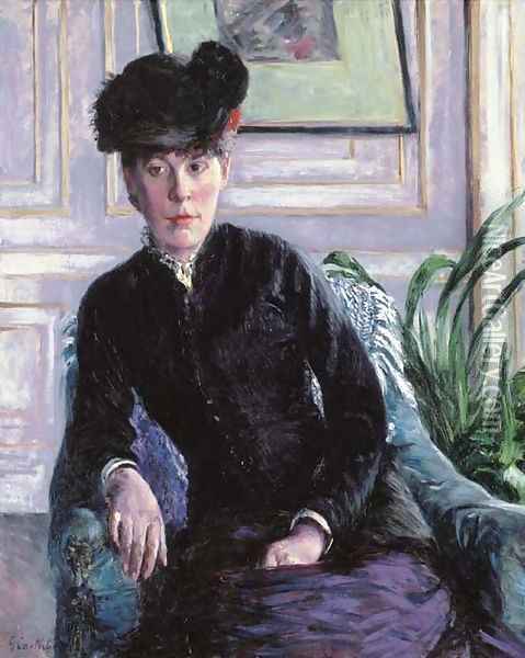 Portrait de jeune femme dans un interieur (Portrait de Mme H) Oil Painting - Gustave Caillebotte