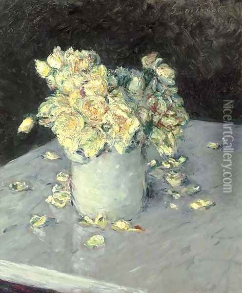 Roses jaunes dans un vase Oil Painting - Gustave Caillebotte