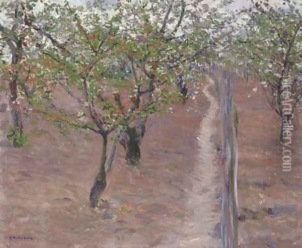 Verger, arbres en fleurs, Petit Gennevilliers Oil Painting - Gustave Caillebotte