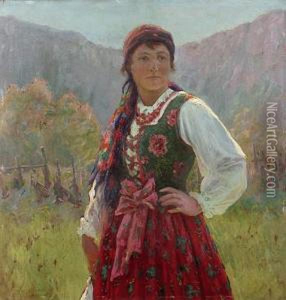 Portret Goralki Oil Painting - Zefiryn Cwiklinski