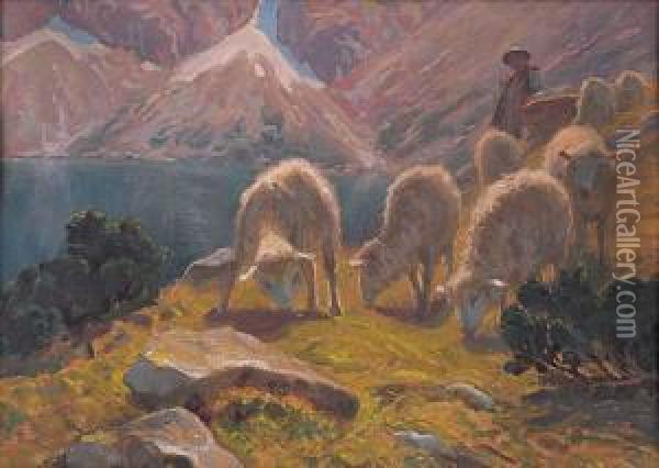 Wypas Owiec, 1924 R. Oil Painting - Zefiryn Cwiklinski